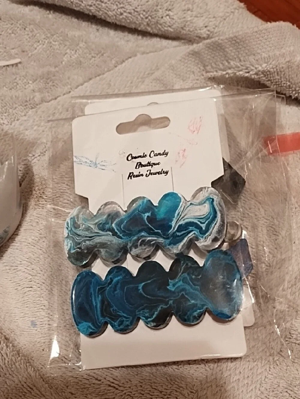 Blue Swirl Resin Hair Clips